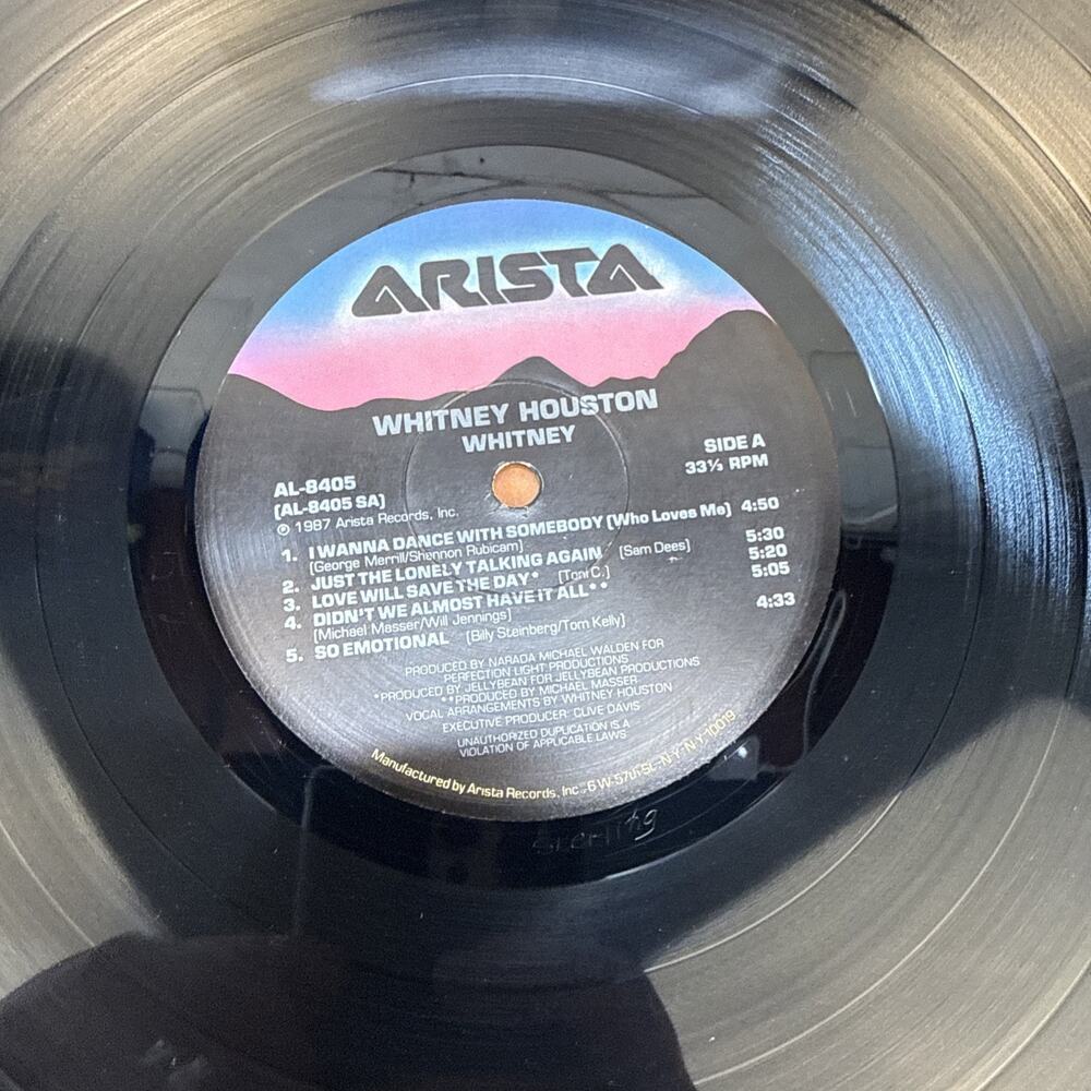 Whitney Houston Whitney Vinyl LP 1987 I Wanna Dance With Somebody Arista AL 8405 - Picture 8 of 9